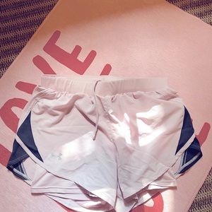Under Armour  Two in One baby pink & charcoal grey/black shorts Size S🥰